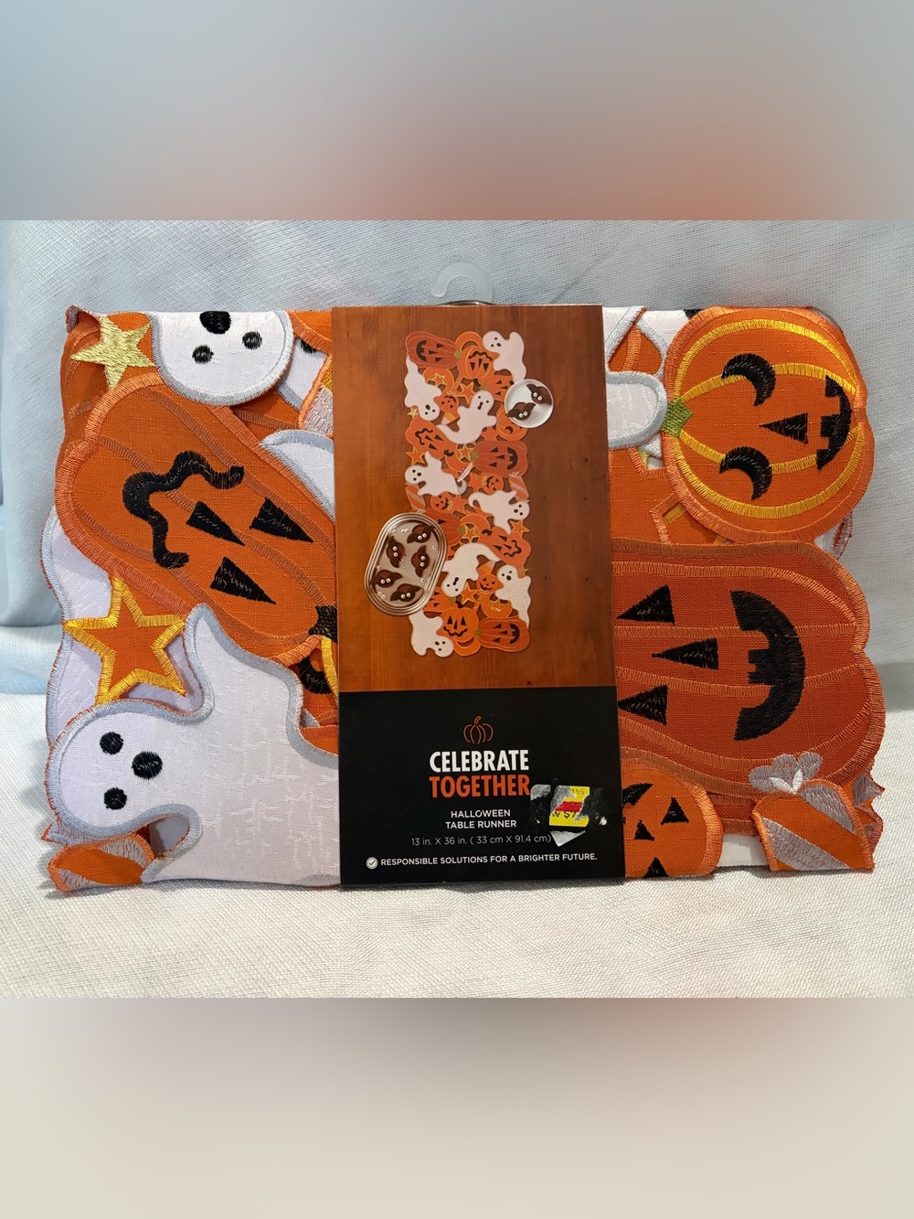 Celebrate Together Halloween Table Runner Pumpkins Ghosts 13x36